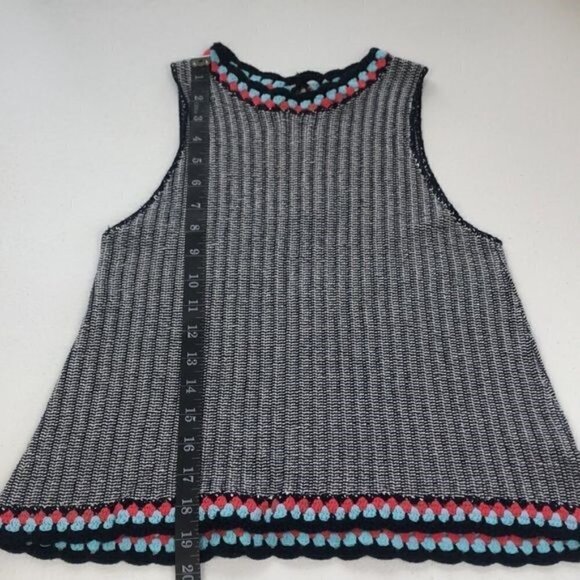 THML Sleeveless Sweater Top Blue/White Stripe Knit Crochet Round Collar Cotton S - Picture 10 of 12